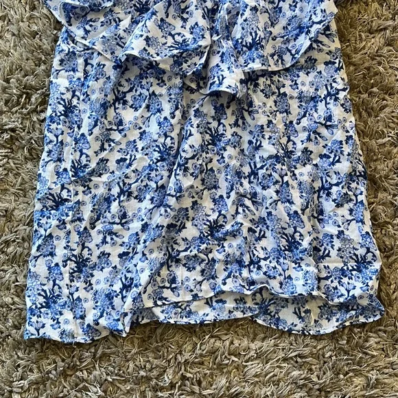 REBECCA TAYLOR Aimee Off Shoulder Blue & White Cotton Floral Top - Picture 6 of 13